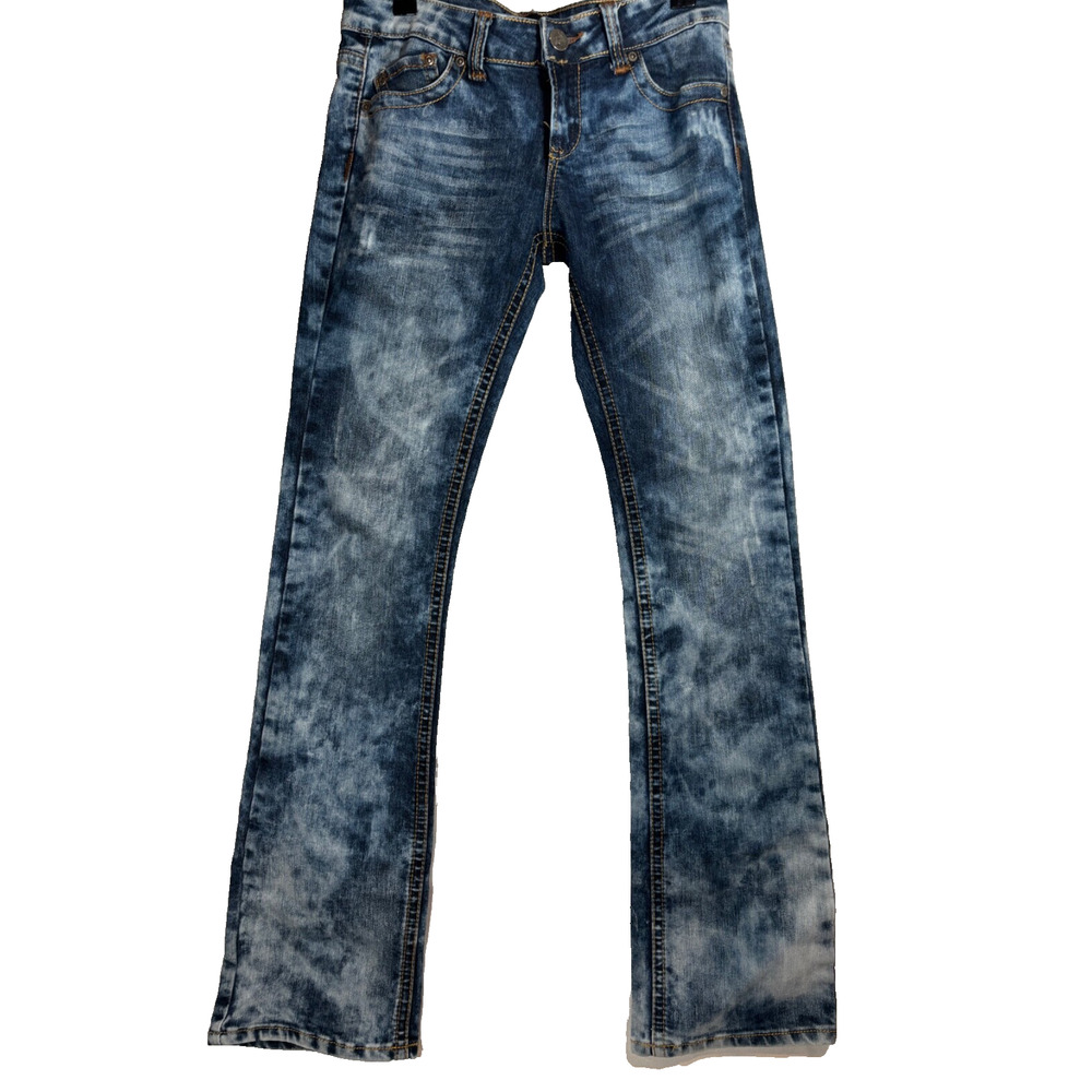 Womens Sz 3 / 4 Blue y2k 90’s Distressed‎ Acid Wash jeans Chunky pocket cowgirl